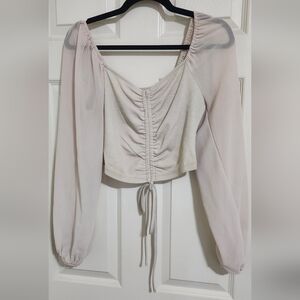 SHEIN Cream Ruched Blouse with Sheer Sleeves